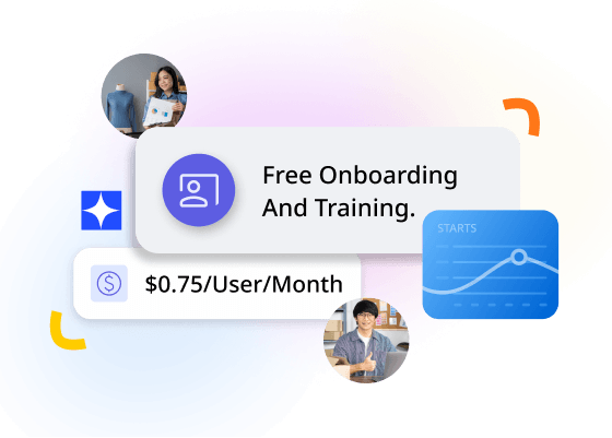 A small business plan card offering free onboarding and training with per-user monthly pricing