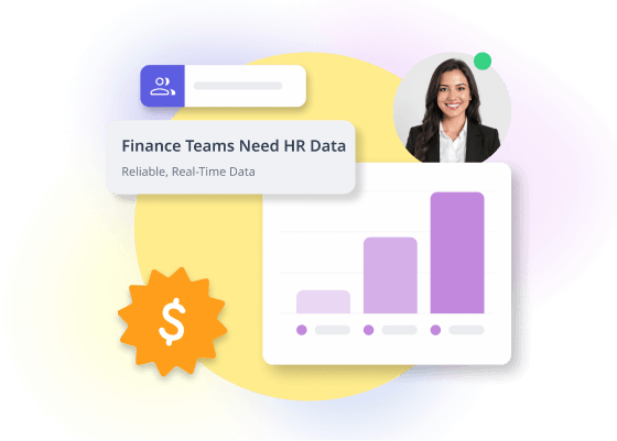A card reading finance teams need HR data, reliable and real-time, beside a payroll cost chart