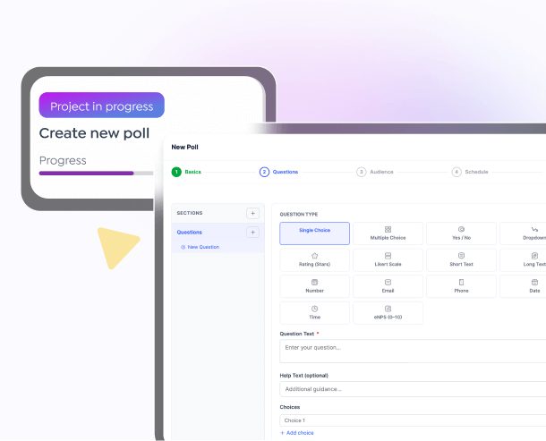 A new poll builder offering single choice, rating, Likert scale and eNPS question types