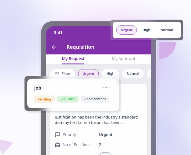 A mobile requisition screen filtering requests by urgent, high and normal priority